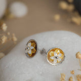 Amber Blossom Silver Stud Earrings