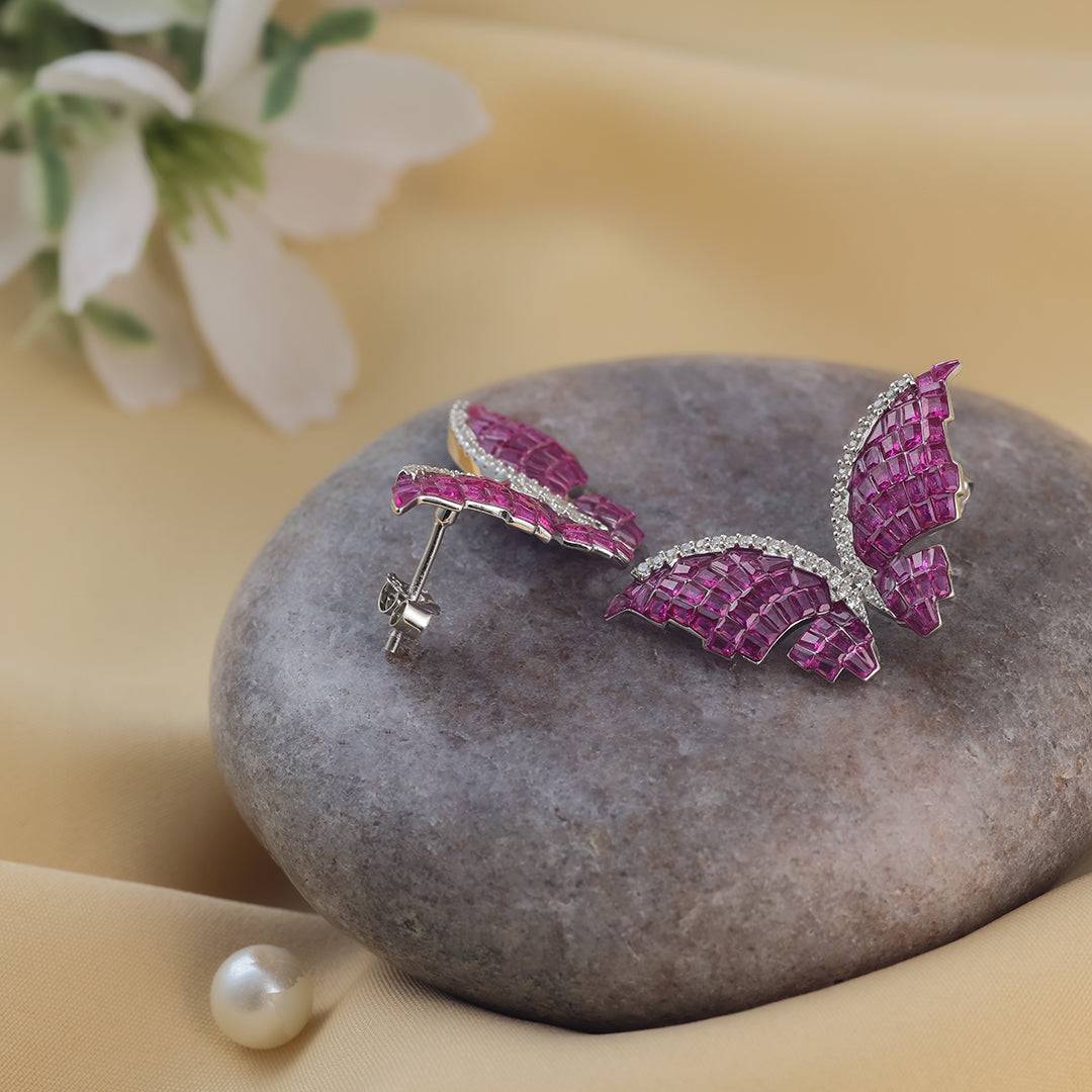 Blushing Butterfly Baguette Silver Earrings