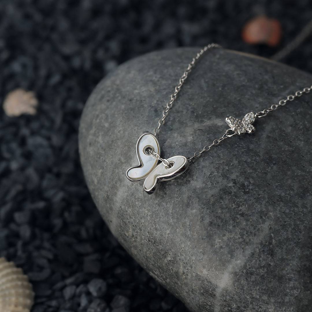 Butterfly Wings of Whisper – MOP Silver Necklace For Women