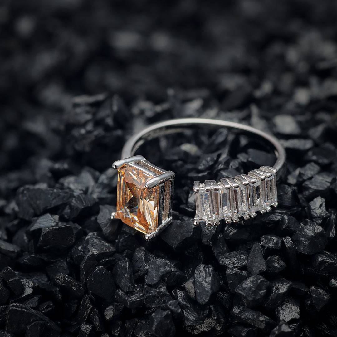 Champagne Dusk Silver Ring With Baguette Stones