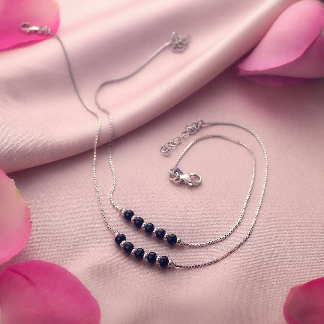Midnight Whisper Silver Anklets