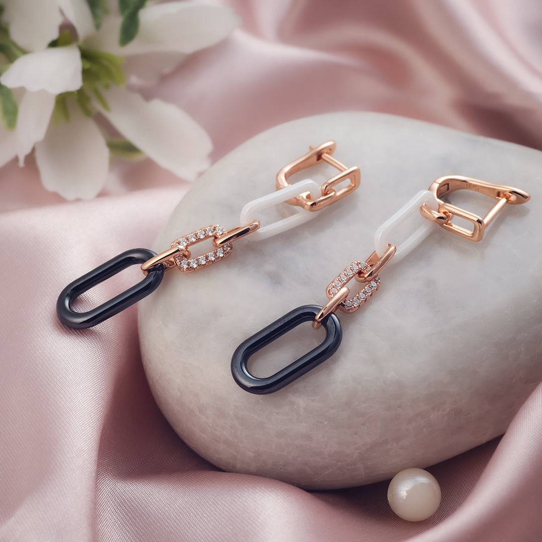 Modern Muse Silver Ceramic Rose Gold Earrings