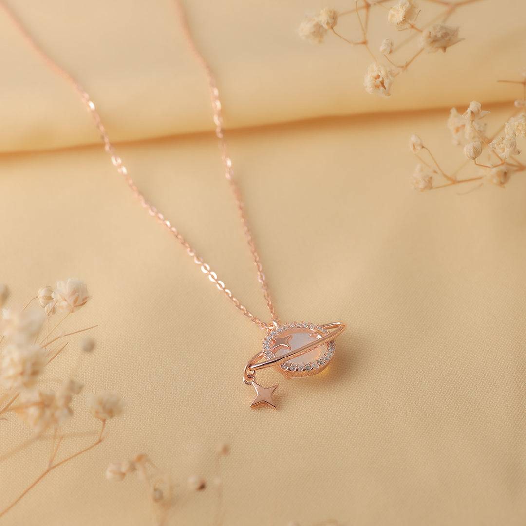 Rose Gold Celestial Sparkle Necklace Amishka Jewels