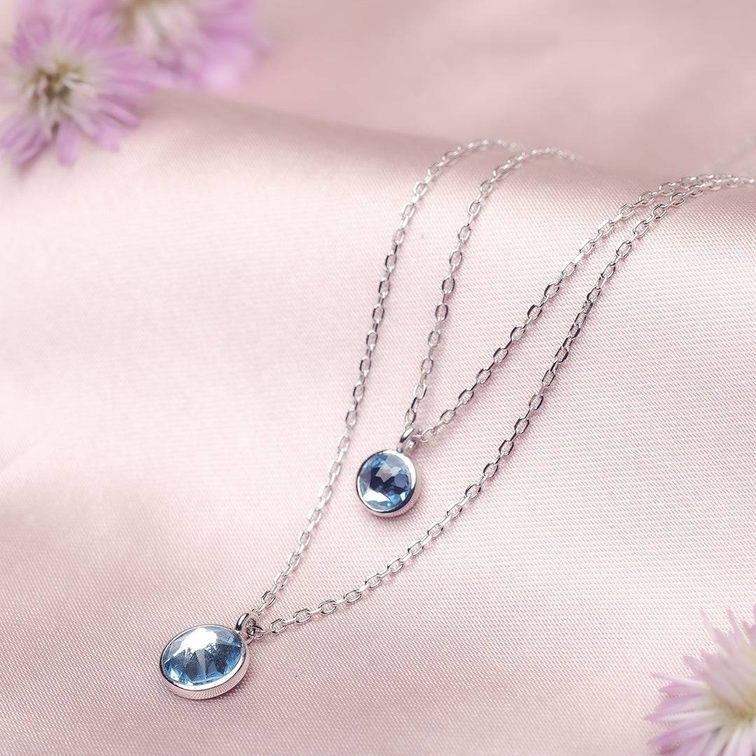 Silver Blue Sky Pendant and Double Chain Amishka Jewels