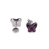 Silver Dark Pink Butterfly Swarovski Earrings Amishka Jewels