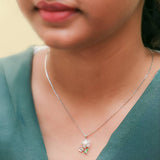 Silver Flower Dewdrop Pendant and Chain Amishka Jewels