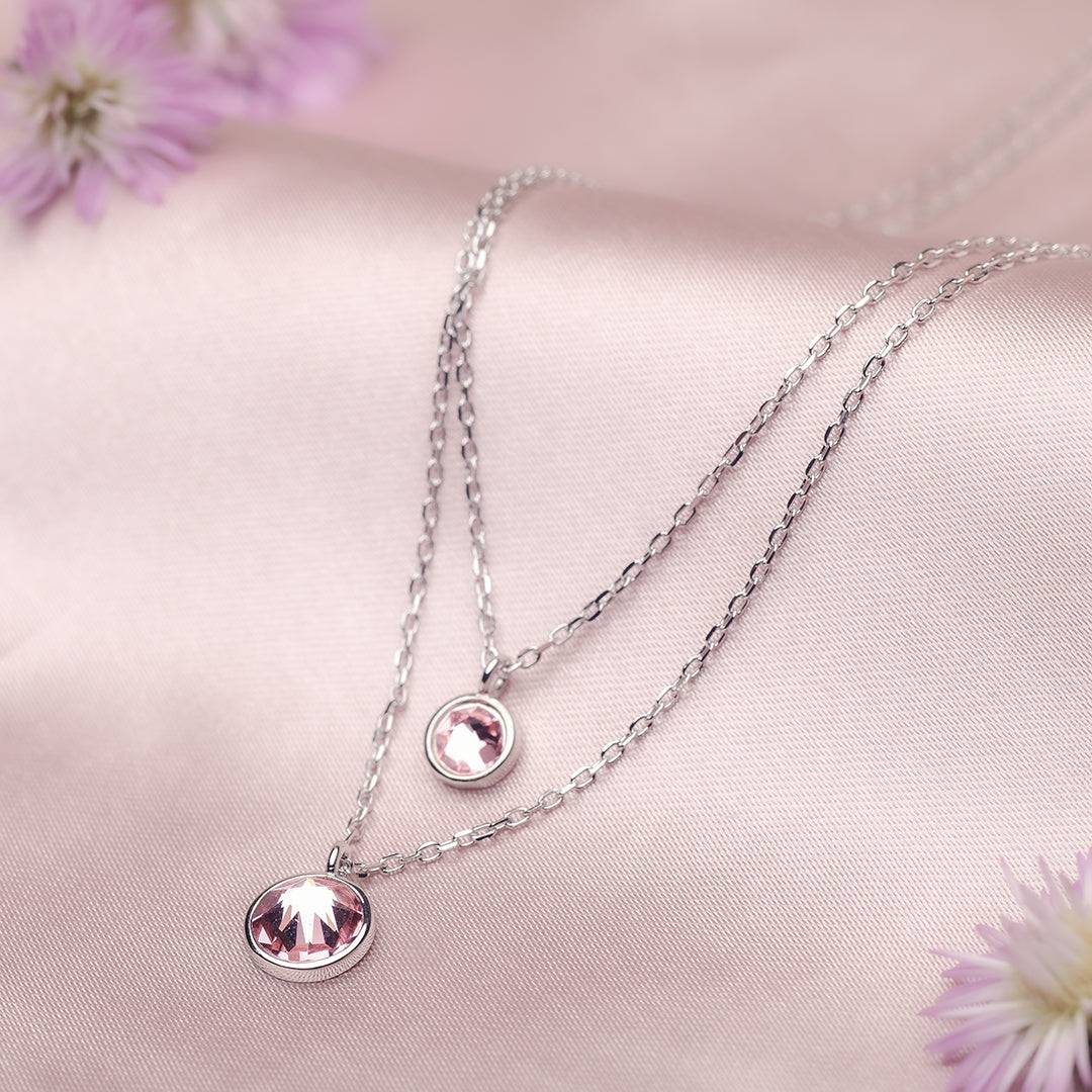 Silver Rosy Sunset Pendant and Double Chain Amishka Jewels