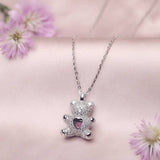 Silver Teddy Love Pendant and Chain Amishka Jewels