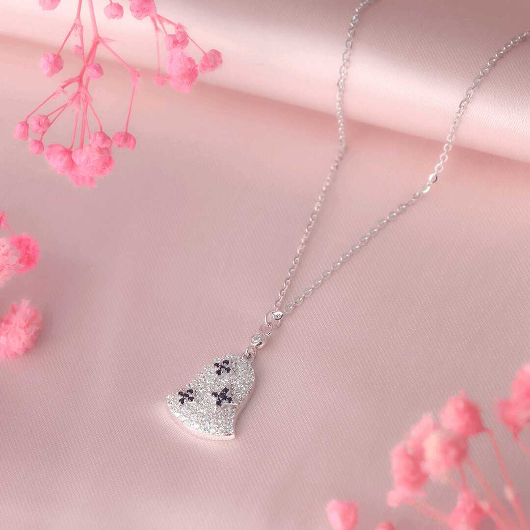 Twinkle Bell Silver Necklace With CZ Stones