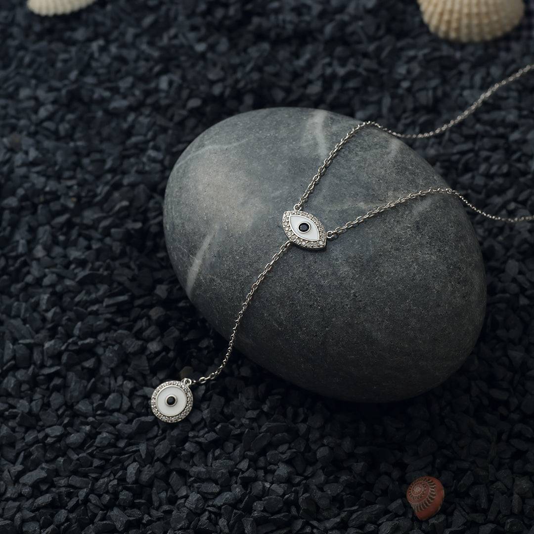 White Guardian Evil Eye Silver Necklace