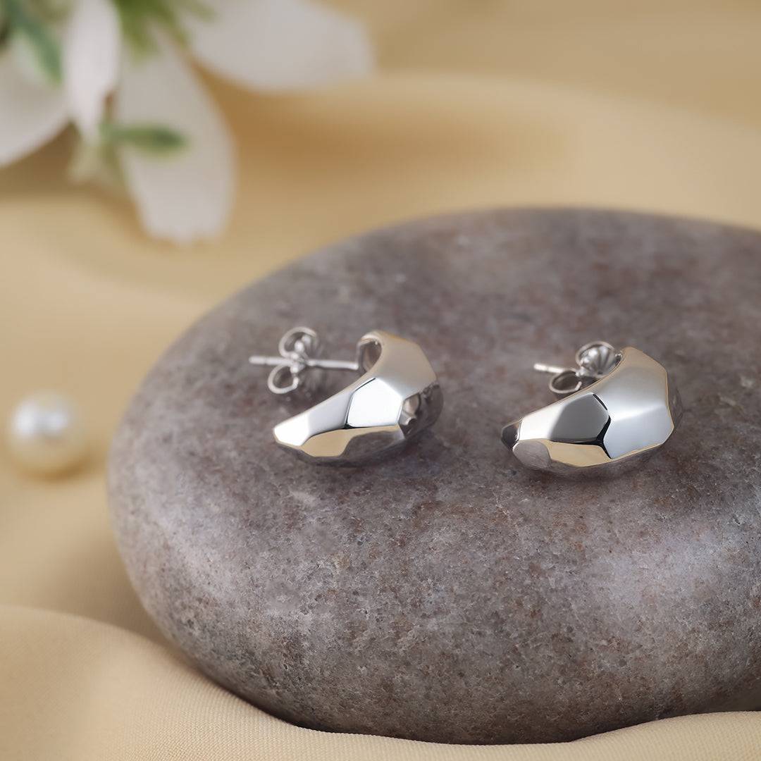 Abstract Crescent Moon Silver Earrings