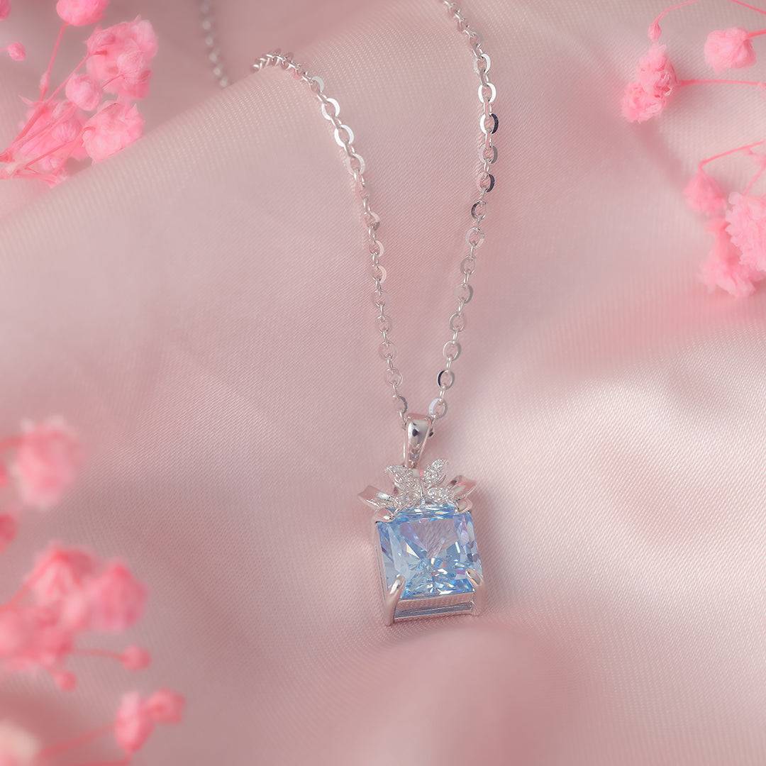 Azure Butterfly On Bow Silver Necklace Amishka Jewels