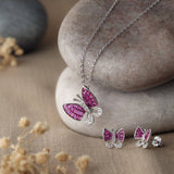 Butterfly Amour Silver Baguette Necklace & Earrings Set