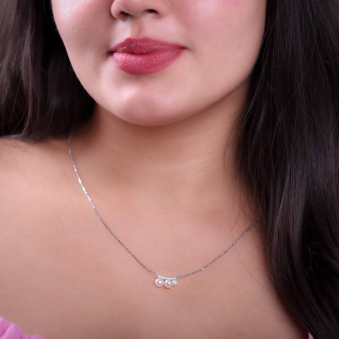 Celeste Pearl Trio Silver Necklace