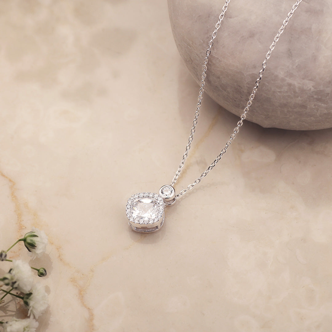 Eclara Halo Pendant Silver Necklace