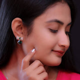 Emerald Elegance Bows Silver Earrings