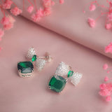 Emerald Elegance Bows Silver Earrings