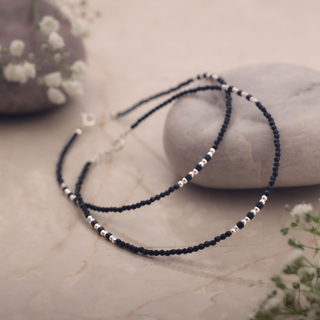 Eternal Path Bead Silver Anklets