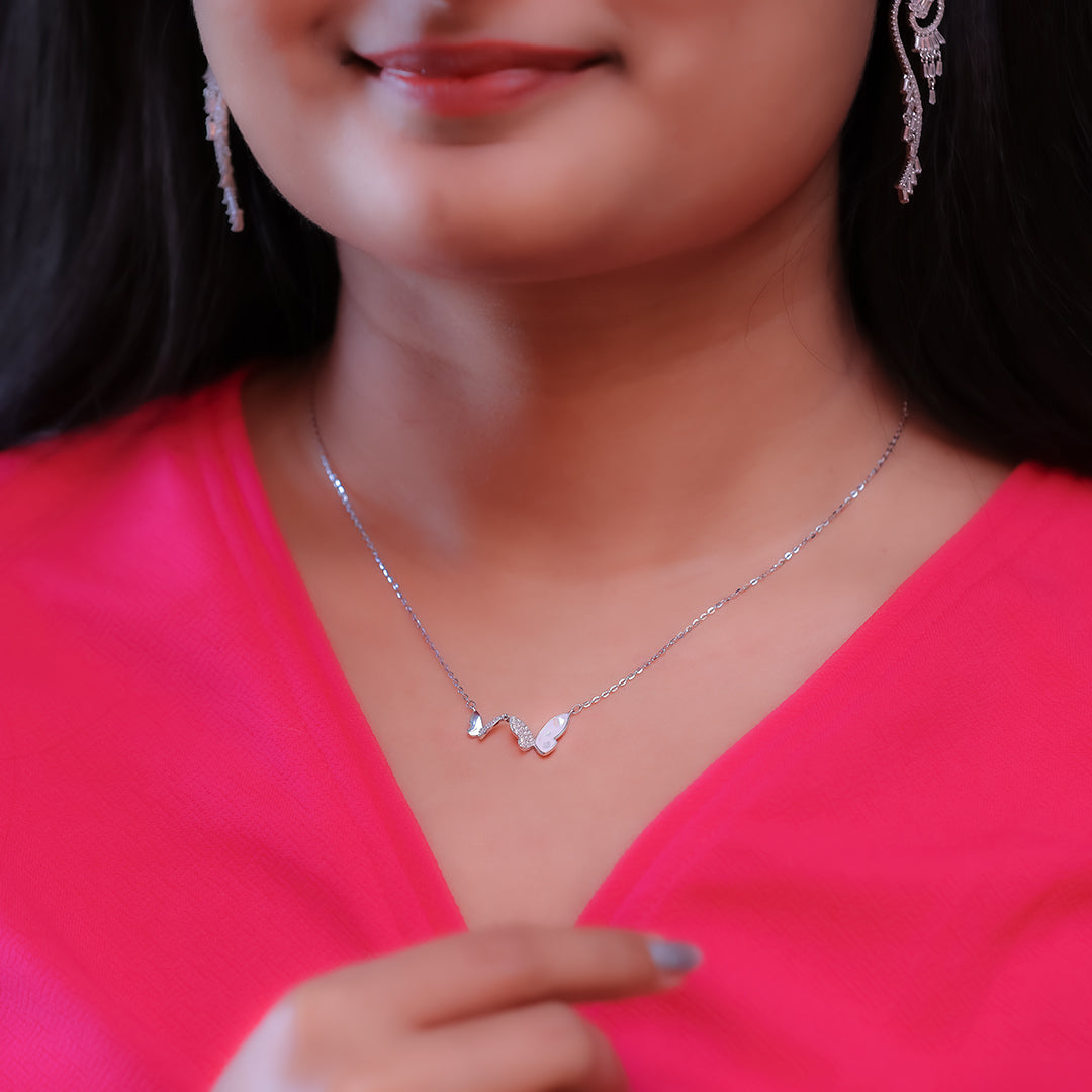 Moonlit Serenade Butterfly Silver Necklace Amishka Jewels