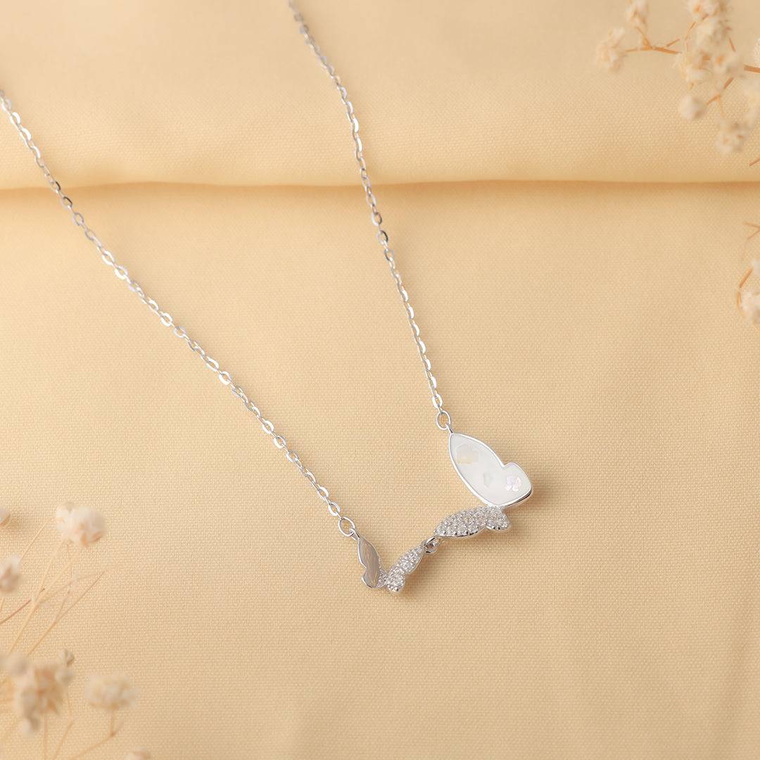 Moonlit Serenade Butterfly Silver Necklace Amishka Jewels