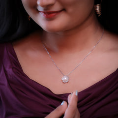 Pearl in Dewdrops Bloom Silver Necklace Amishka Jewels