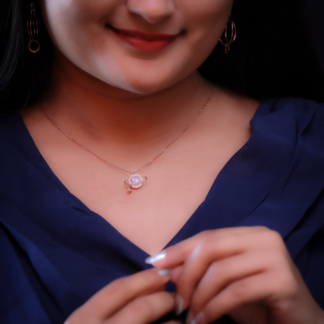 Rose Gold Celestial Sparkle Necklace Amishka Jewels