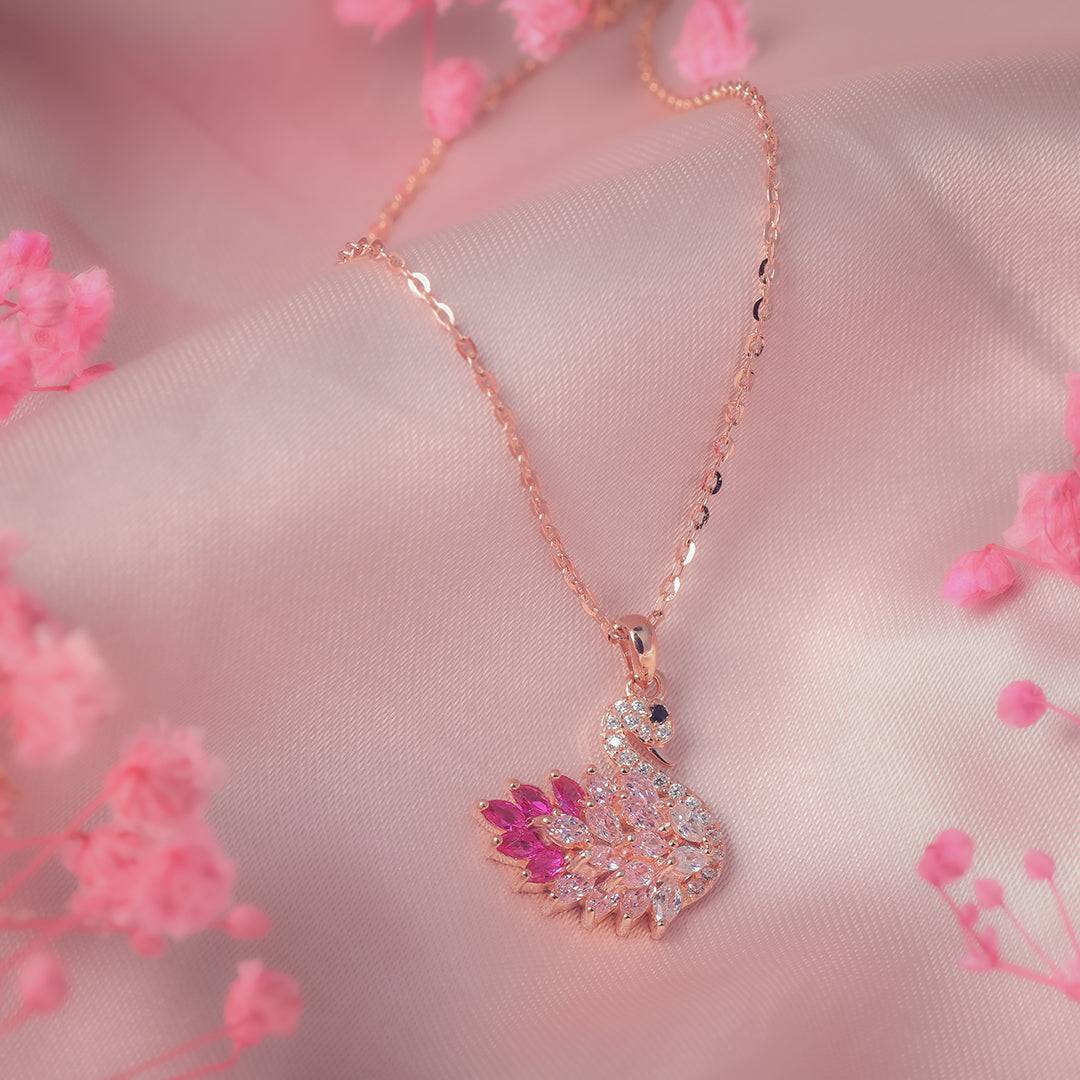 Rose Gold Enchanted Swan Necklace Amishka Jewels