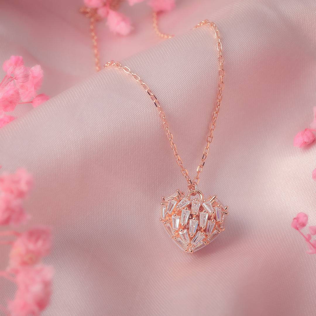 Rose Gold Radiant Heart Silver Necklace Amishka Jewels