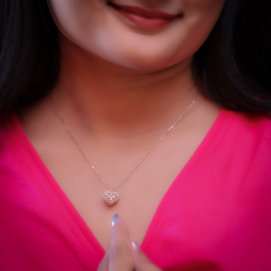 Rose Gold Radiant Heart Silver Necklace Amishka Jewels