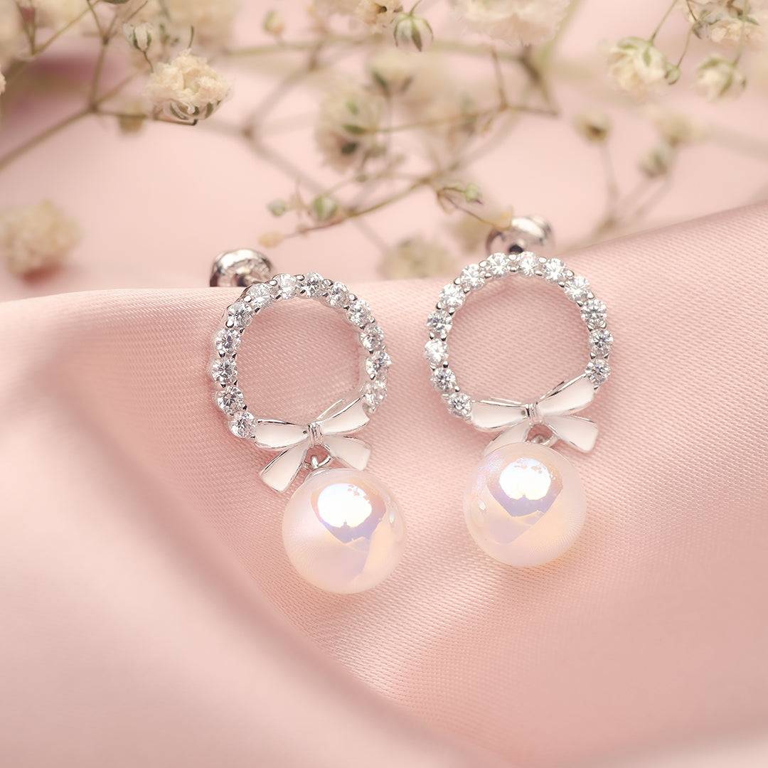 Silver Crystal Pearl Earrings Amishka Jewels