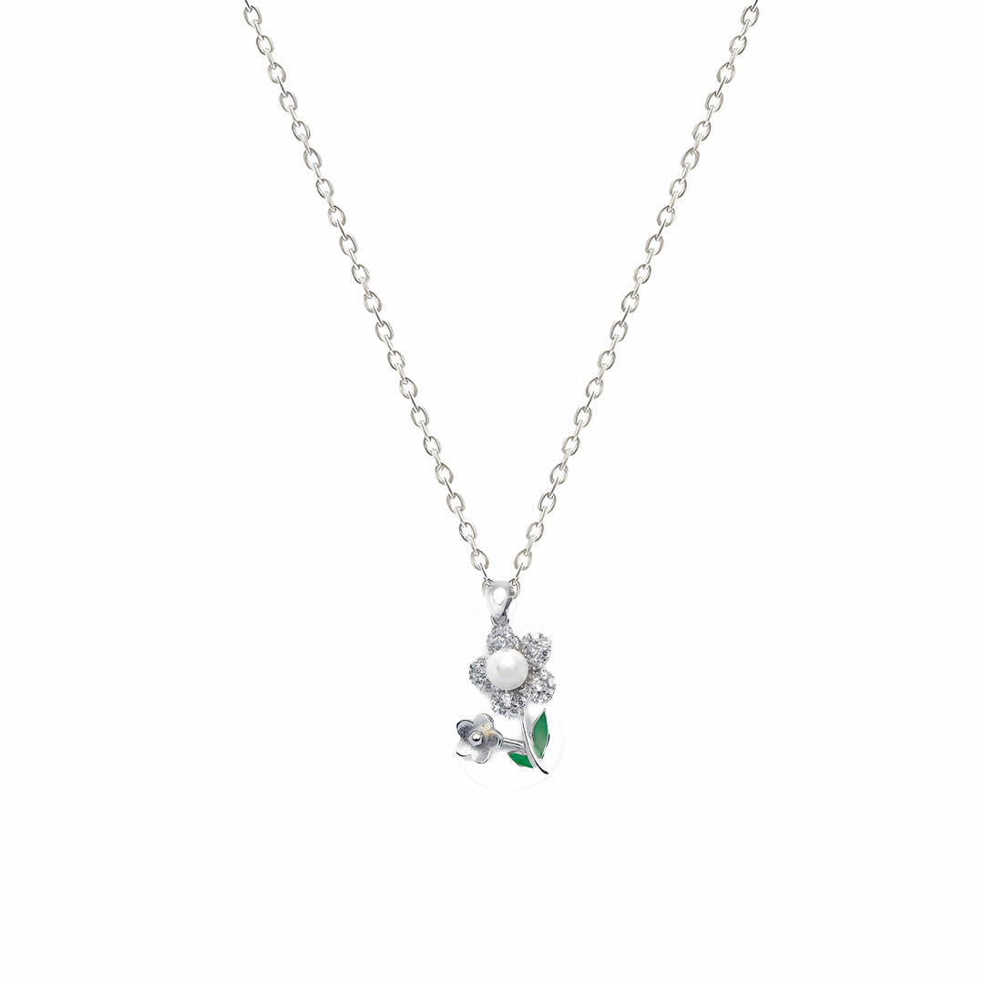 Silver Flower Dewdrop Pendant and Chain Amishka Jewels