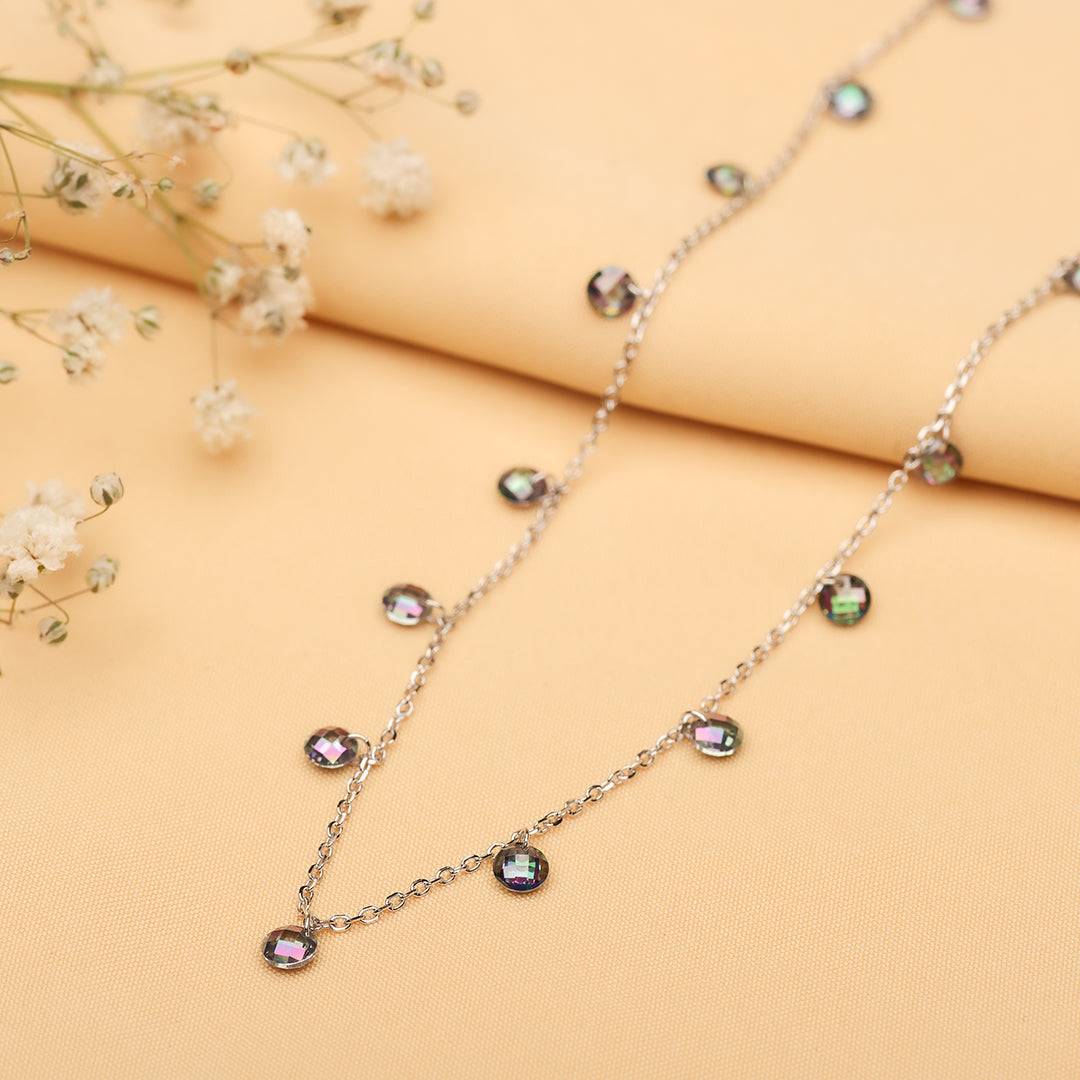 Silver Iridescent Pendant and Chain Amishka Jewels