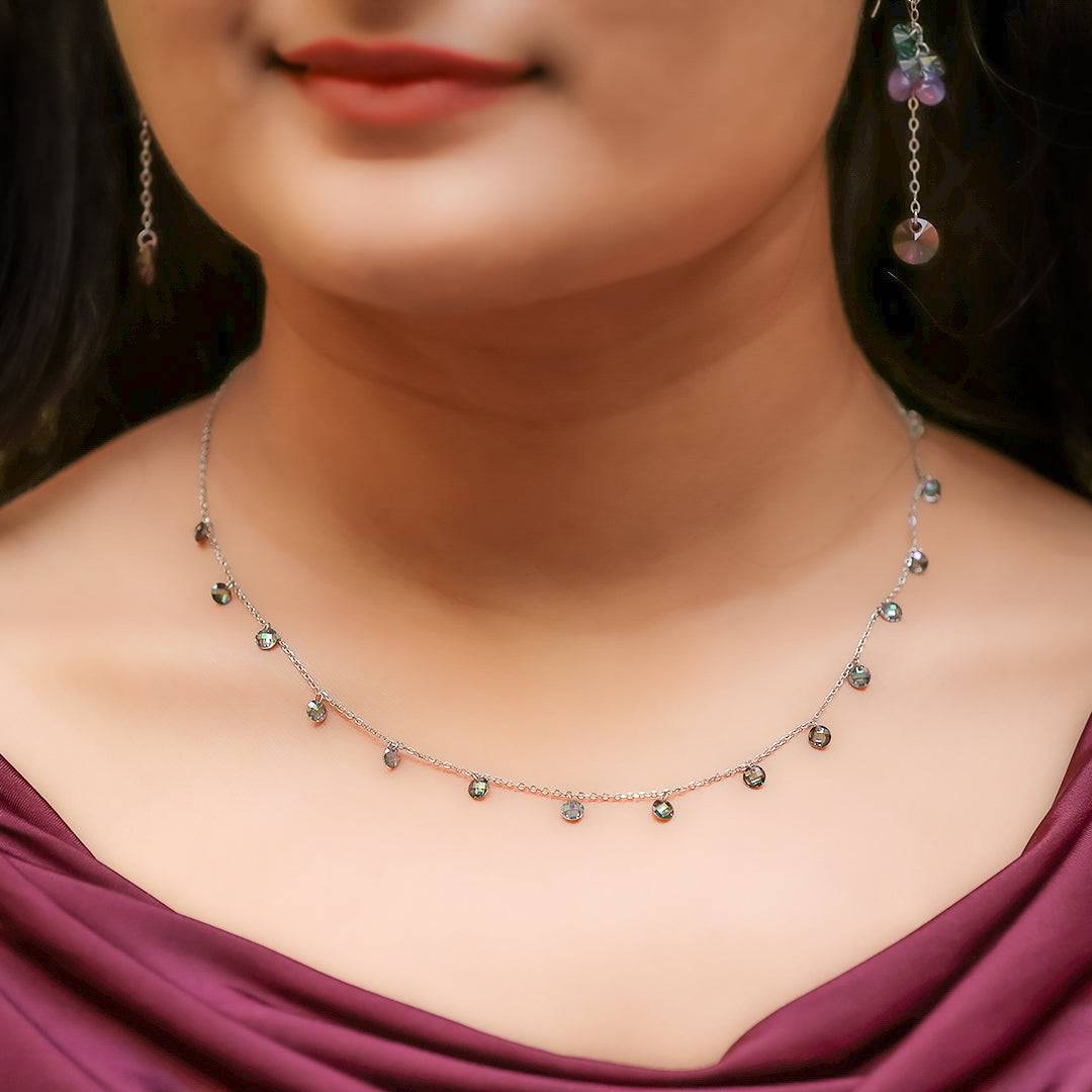 Silver Iridescent Pendant and Chain Amishka Jewels