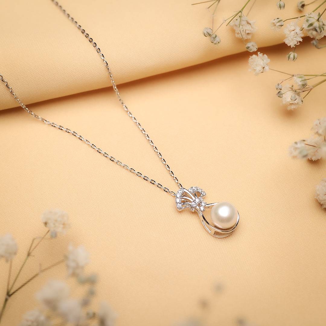 Silver Pearl Pendant and Chain Amishka Jewels