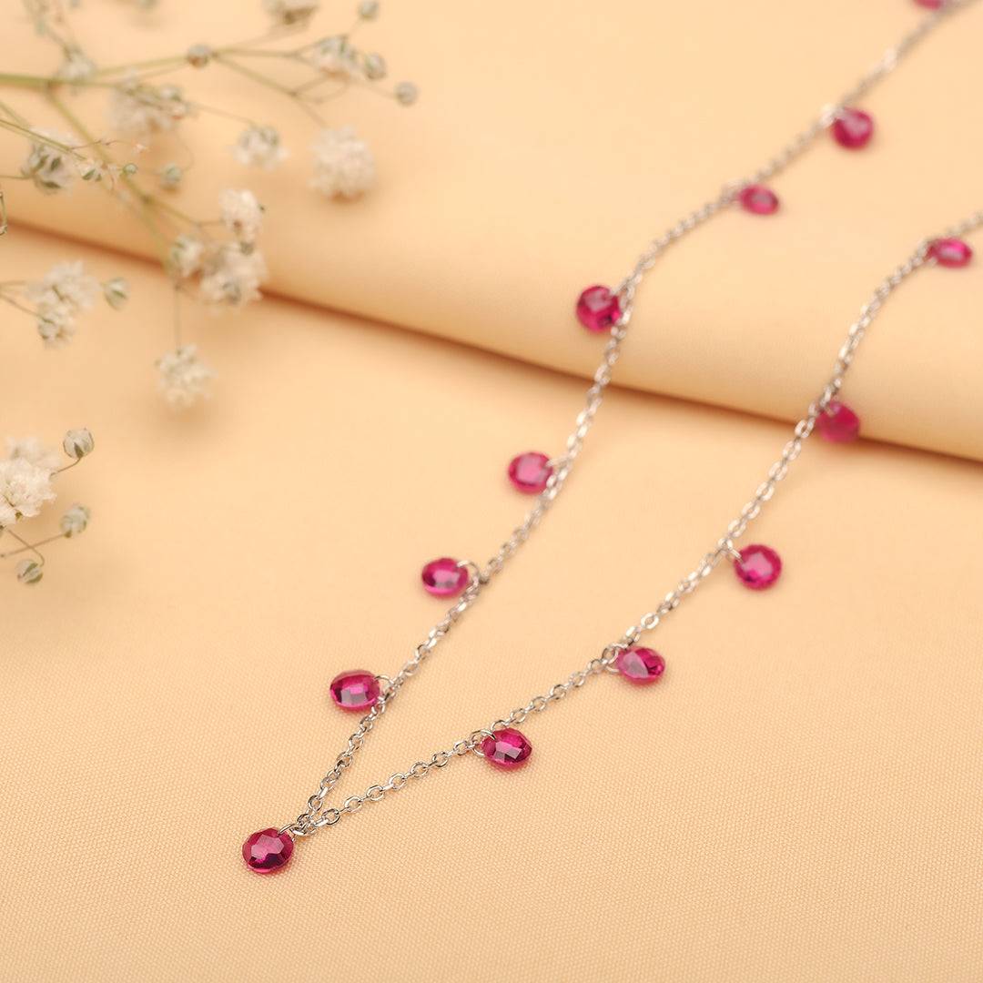 Silver Pink Elegance Necklace Amishka Jewels