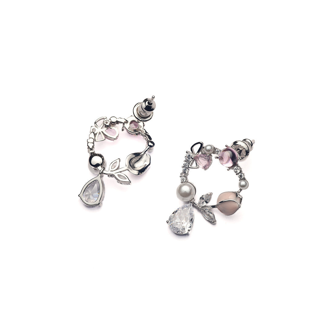 Silver Pink Rosebuds Earrings Amishka Jewels