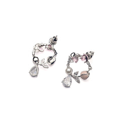 Silver Pink Rosebuds Earrings Amishka Jewels