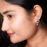 Silver Pink Rosebuds Earrings Amishka Jewels