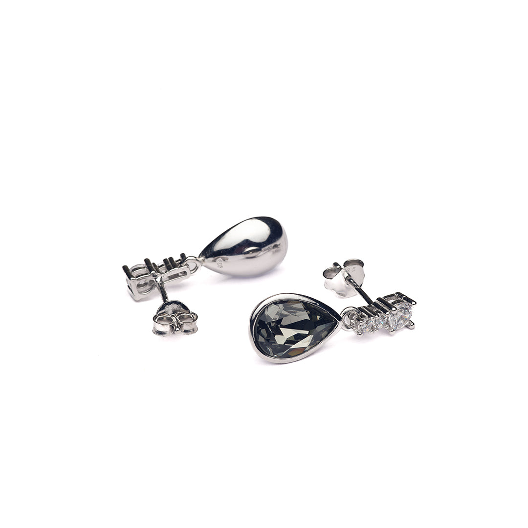 Silver Smoke Swarovski Drop Earrings Amishka Jewels