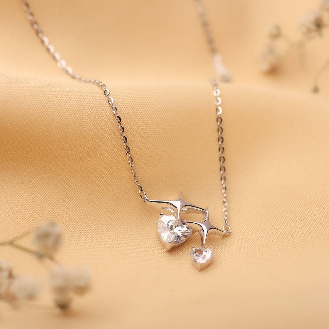 Silver Sparkle Hearts Pendant and Chain Amishka Jewels