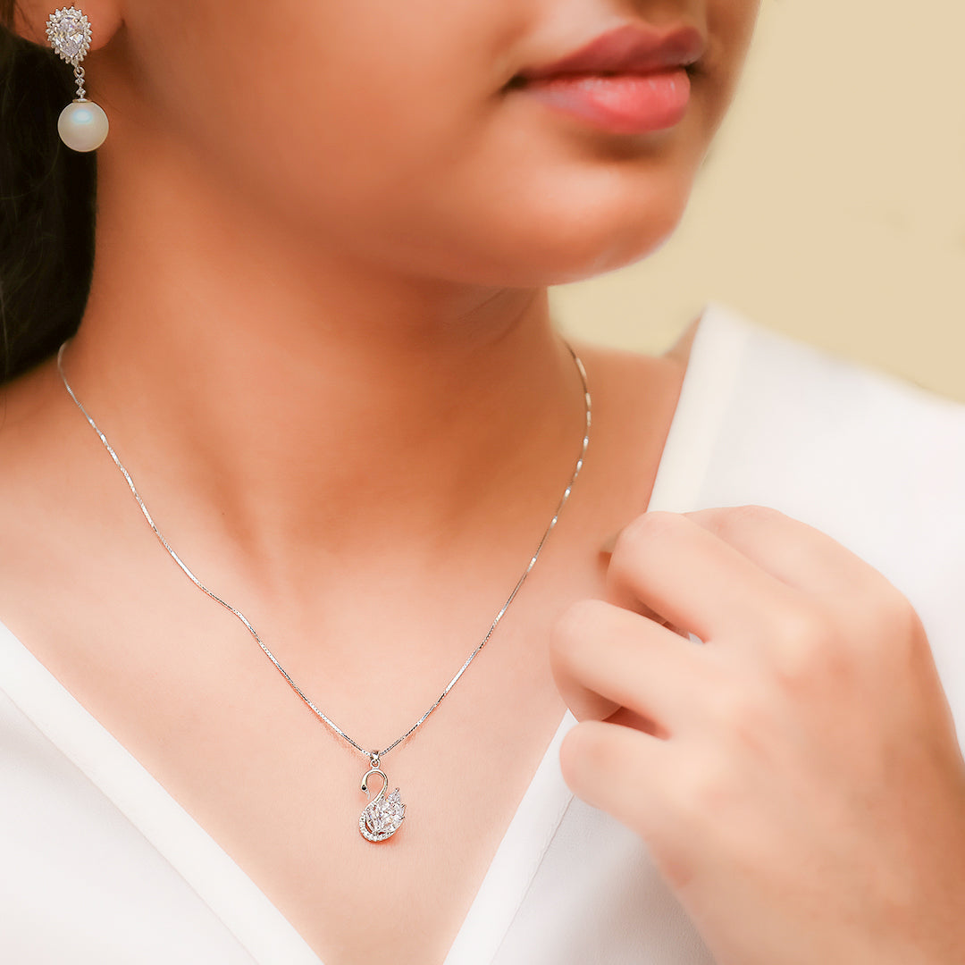 Silver Swan Princess Pendant and Necklace Amishka Jewels