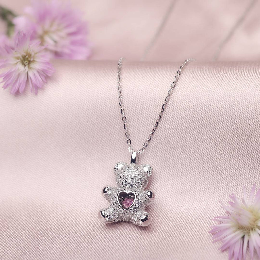 Silver Teddy Love Pendant and Chain – Amishka Jewels