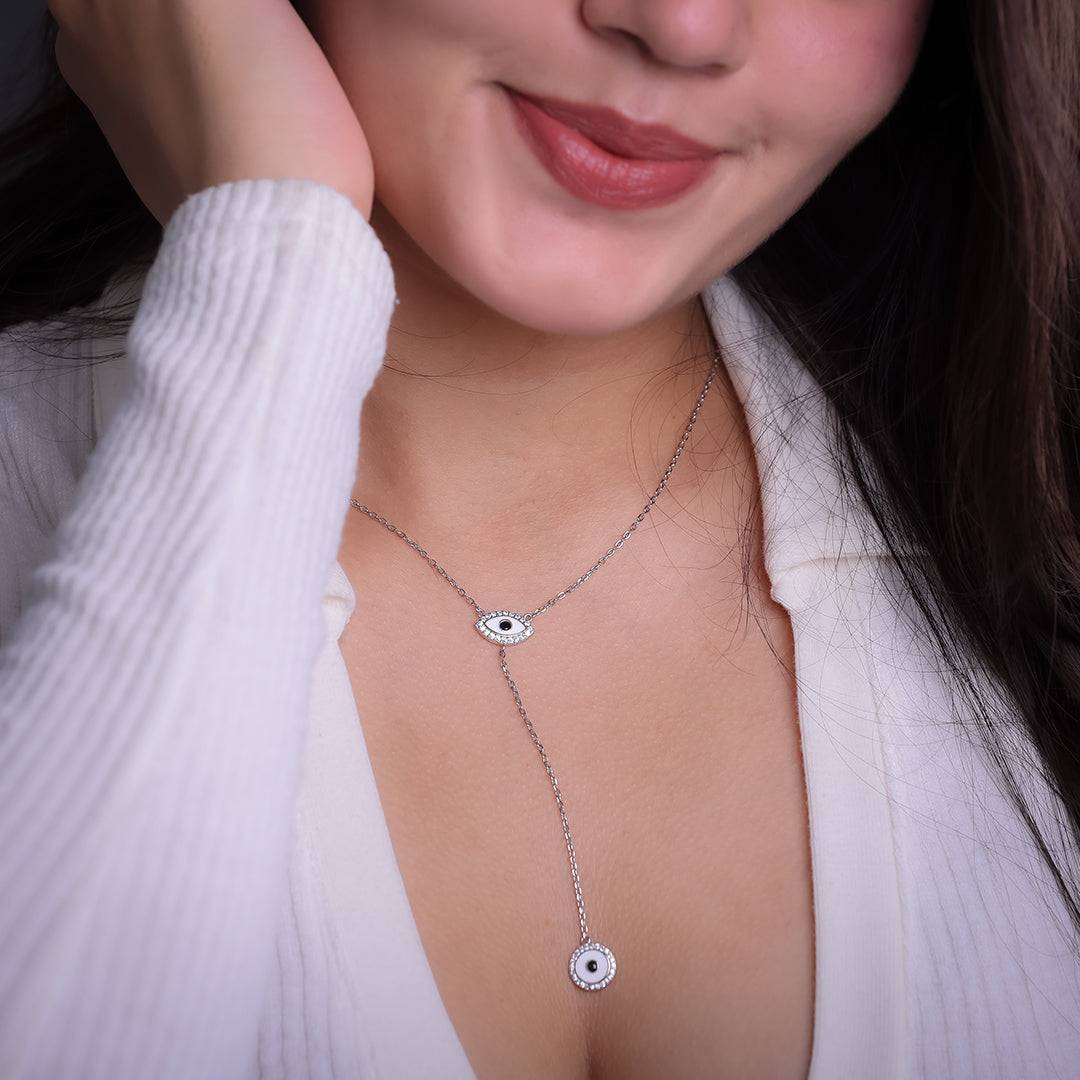 White Guardian Evil Eye Silver Necklace