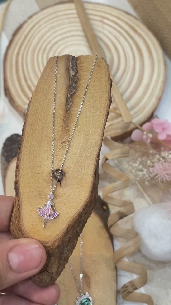 Pink Ballerina Silver Pendant Necklace