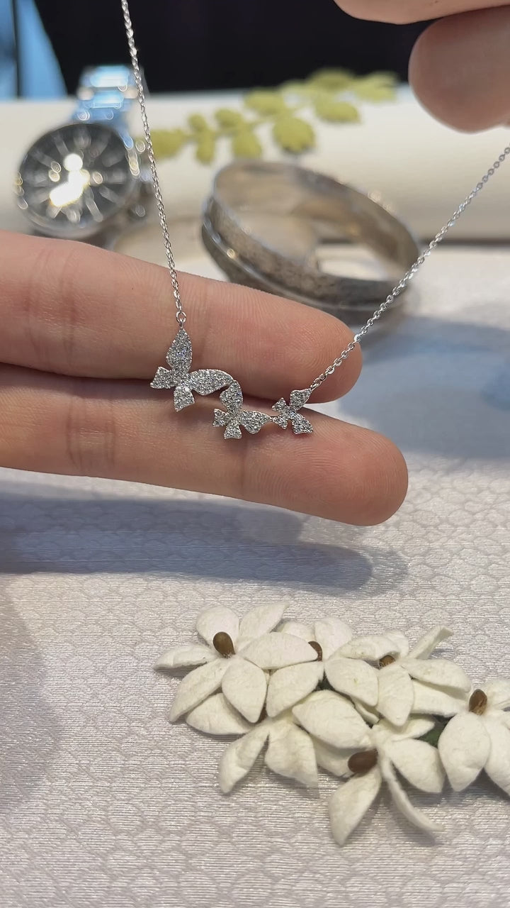 Silver Three Butterfly Pendant and Chain