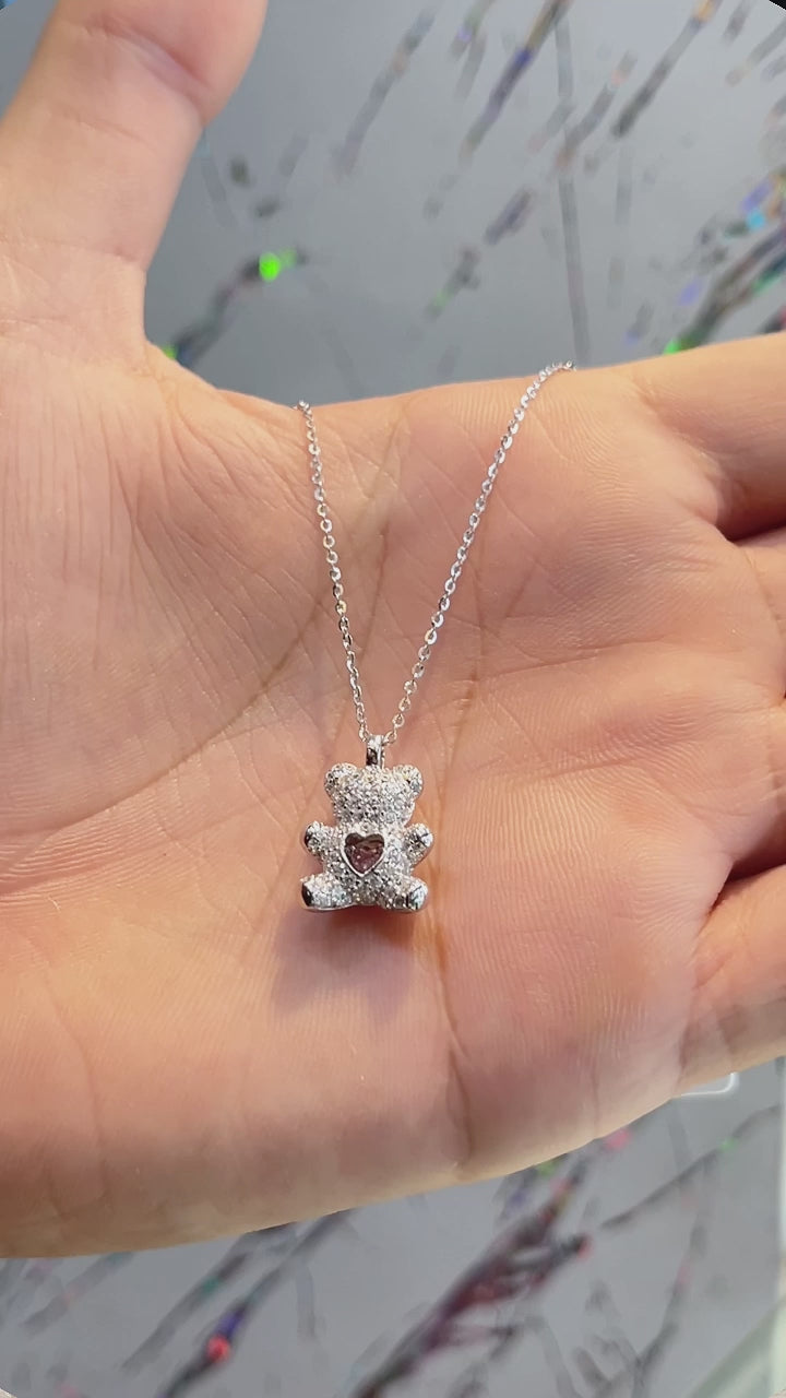 Silver Teddy Love Pendant and Chain